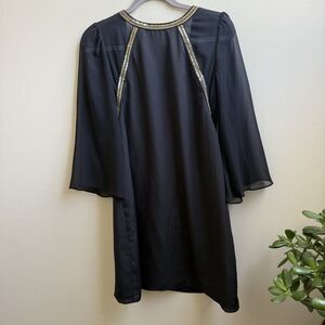 BCBGeneration Black Gold Sequin Neck Plunging Back Party Cocktail Dress Size 10